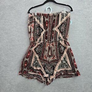 Angie Women Romper XL Black Geometric Tube Top Sleeveless